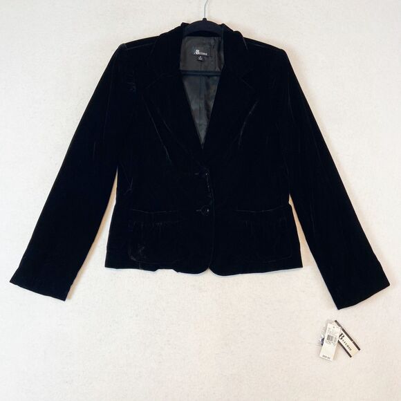 AB Studio Black Velvet Blazer Jacket Women's 12 Classic Goth Glam Dark Academia - Picture 2 of 8
